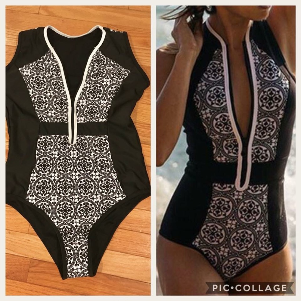 One piece zip up bathing suit